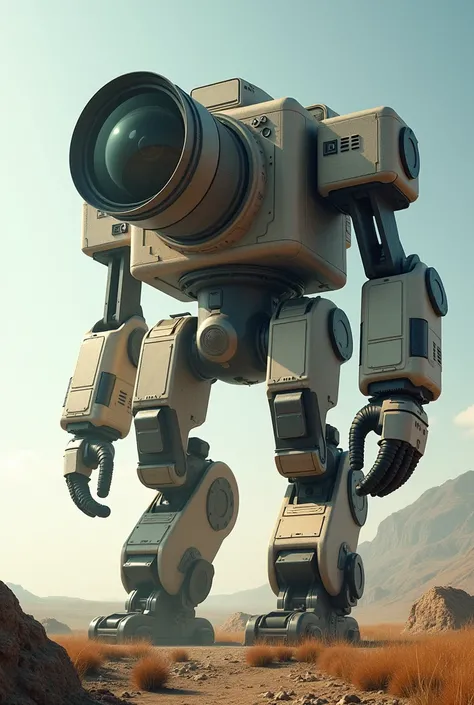 Generates a giant camera with legs and arms very powerful more giant 