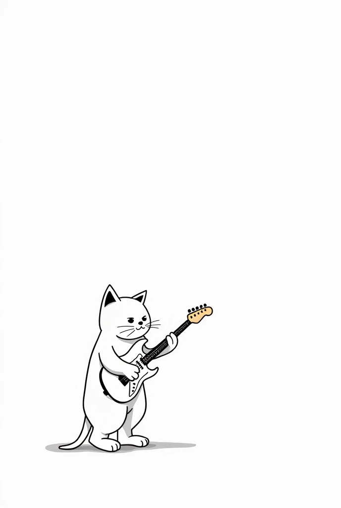 Simple Line art of a cat holding electric guitar