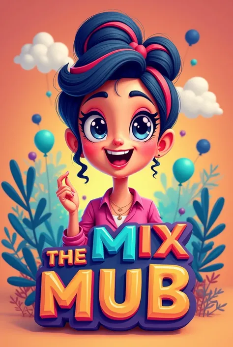 I want a mascot for my YouTube channel. Mascot should be a colourful chirpy talkative lady. My YouTube channel name is The Mix Hub. The Mix Hub should be mentioned on the mascot.