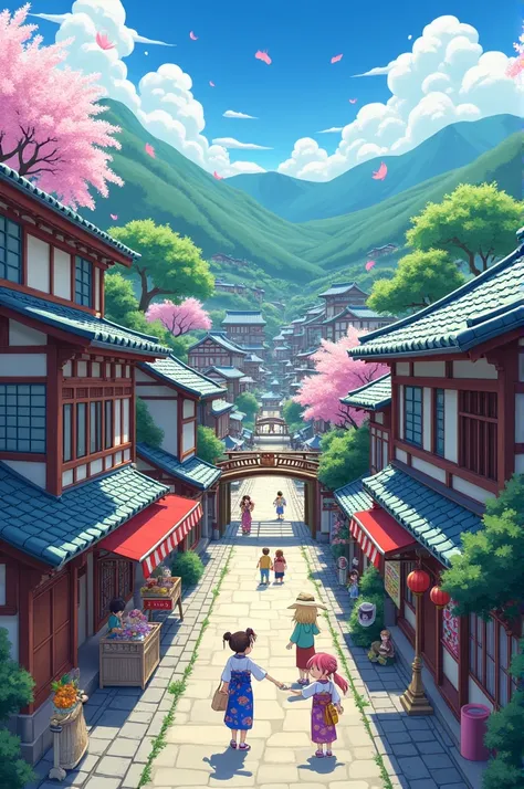 A decorative and eye-catching Japanese village in anime version