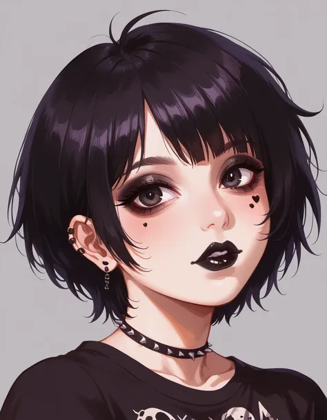 1girl, teniendo sexo delicioso, emo_hairstyle, black lipstick, short hair (teniendo sexo delicioso) (hentai)