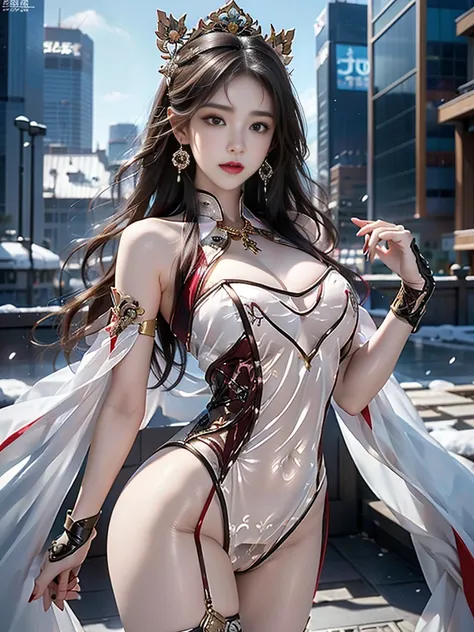 ((night,  city View, On the bridge, snow)), ((8K Ultra HD, 8K, Ultra-high resolution, best quality, masterpiece, Surrealism, Digital SLR Camera, Soft Light, Bokeh, Masterpieces)), ((Creating the image of a real girl), warm light, Realistic shadows, Dynamic...