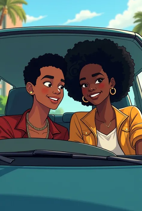 Two black African anime inside a car 