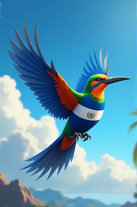 Guardabarranco flying with the Nicaraguan flag in the shape of a heart on his chest