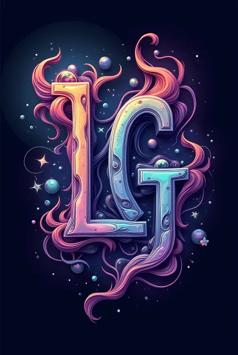 Create a professional logo for a photographer using the name Lucid Gallery, focusing on the initials with psychedelic details using an image of a camera.