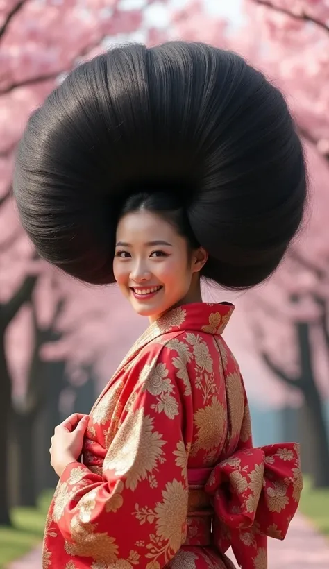   Masterpiece, Best Quality, High Resolution, High Details, Super Detailed, High Quality, Textured Skin, UHD, beautiful Japanese woman,((full body shot)),from head to toe,with a very big hair bun, the size of her bun is 8 times the size of her head,very bi...