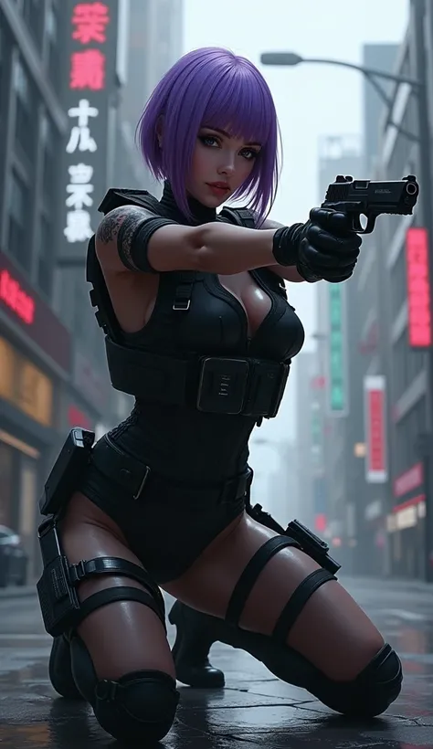 (masterpiece,Distinguished Quality,Mirror-like,Cinematic Experience,insanely detailed,absurdres),8k,wallpaper,,(Best illustrations:2.0),(One Woman:2.0),(kitana:2.0),(Ghost in the Shell-style worldview:2.0),(Black tactical bodysuit:2.0),(Heavy black bulletp...