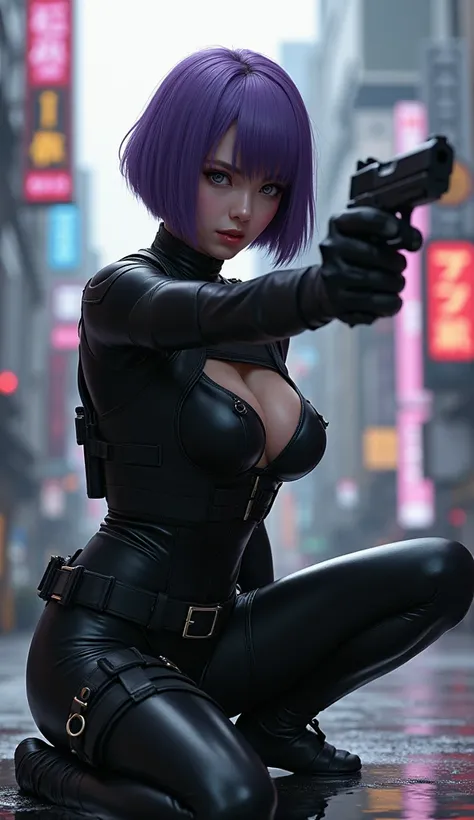 (masterpiece,Distinguished Quality,Mirror-like,Cinematic Experience,insanely detailed,absurdres),8k,wallpaper,,(Best illustrations:2.0),(One Woman:2.0),(kitana:2.0),(Ghost in the Shell-style worldview:2.0),(Black tactical bodysuit:2.0),(Heavy black bulletp...