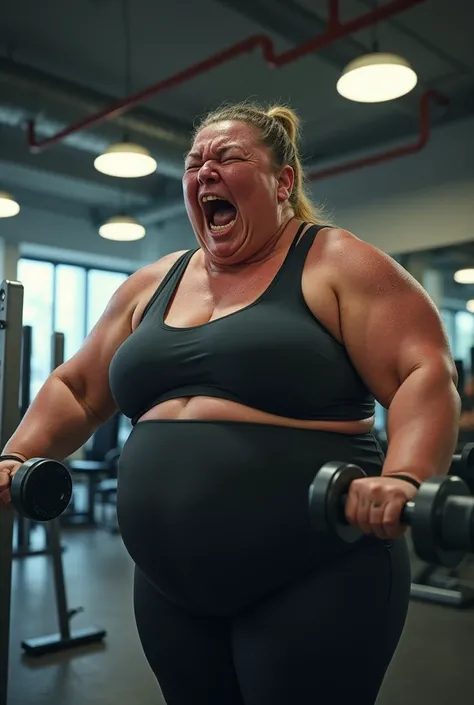 A screaming fat woman at the gym