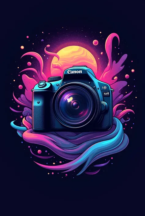 Create a professional logo for a photographer using the name Lucid Gallery with psychedelic details using an image of a camera