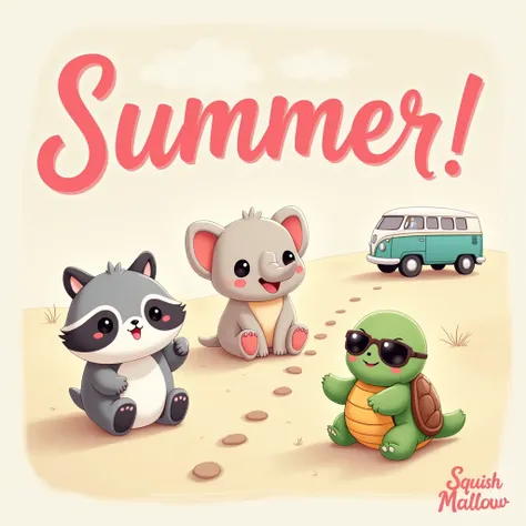 create a smart illustration, with good layout, and design features, ((glad)) with good contrast, with fine and delicate lines, cute fun, to the audience (The image shows three photos with images of ((3 squishmallows animals estilo cartoon: to the left, um ...