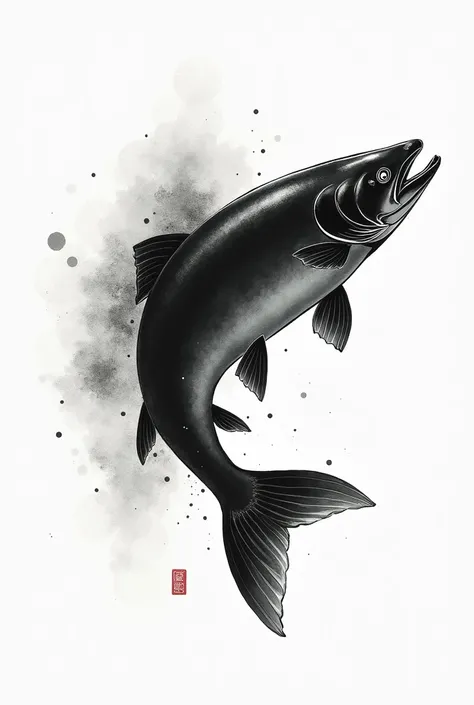 modern salmon painting made in black and white ink 8k