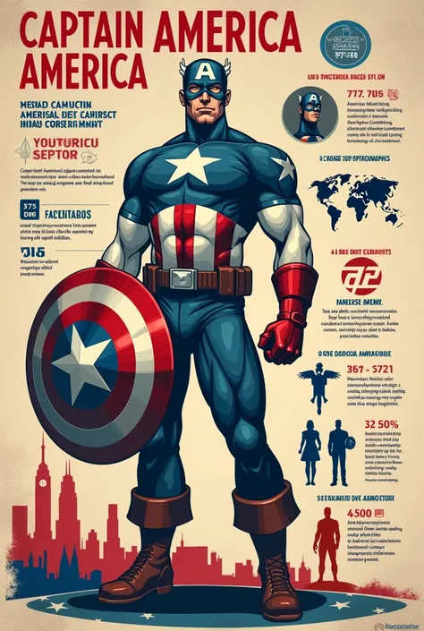 Infographic of captain america make it understandable as much as possible, use English words 