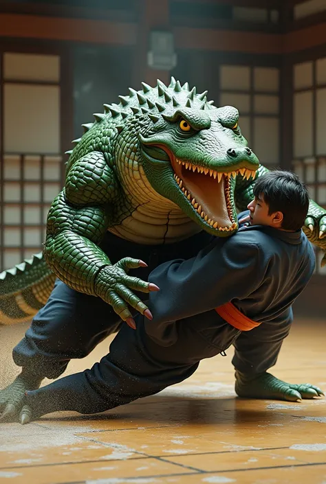 muscular judo fighting crocodile 