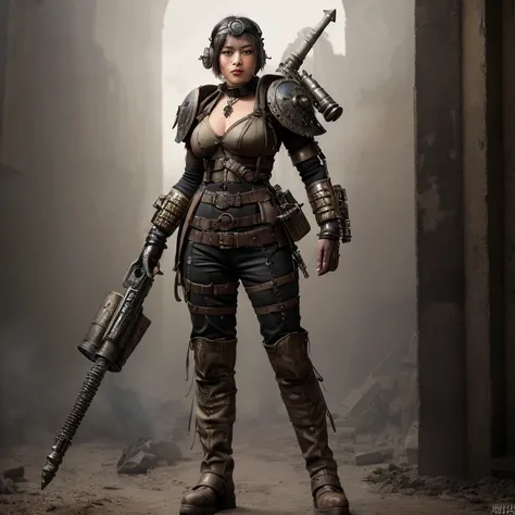 Dieselpunk,Combat use,Warrior equipped with a powered unit,Full body portrait