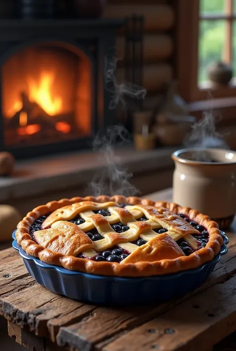 make a blueberry pie inside a cabin