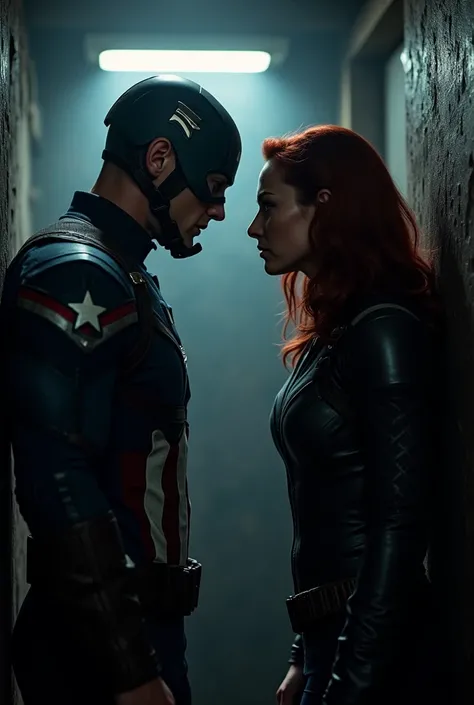 Captain America and black widow locked in a room in midnight 