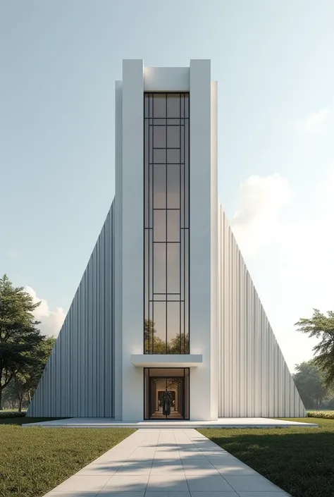 Exterior design , modern baptist church , in the northeast of Brazil , vertical , with glass frames ,simple, modernist lines and ultra-realistic minimalist , 4K , ultra realistic render 16:9