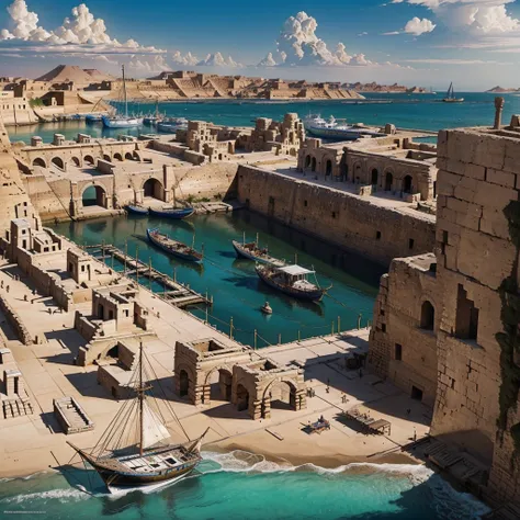 inspired by Ryan Barger,a black and white drawing of a mediterranean ancient egiptian seaport, an  (((ancient egiptian seaport with modern boats))) and traditional egipt boats,fortified opulenta rich ancient egiptian seaport, concept art, inspired by Magal...