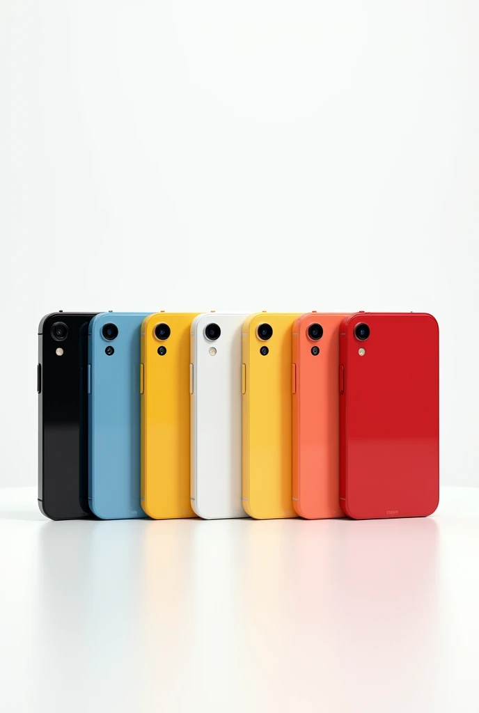 six iphone xr with black, white, blue sky, yellow, coral and red color in white background