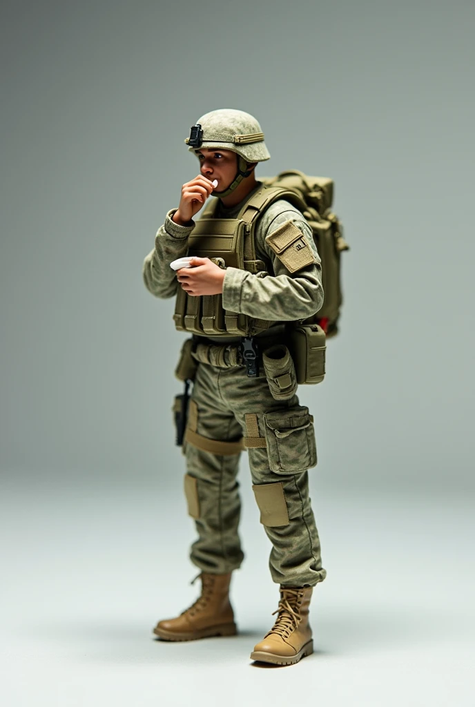 A plastic model of an American soldier eating　Like plastic
