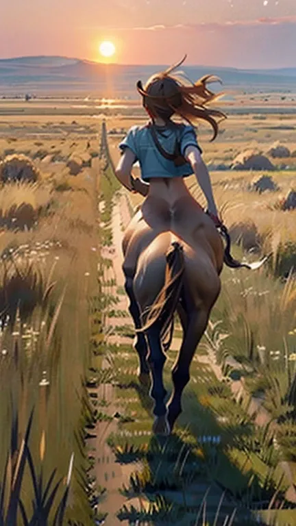 Centaur, female centaur, centaur running on the plains