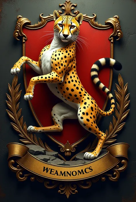 Create a cheetah unit coat of arms with the name written on it 