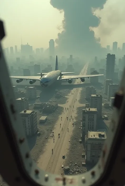 A city just after the bomb was dropped, as seen from a plastic model bomber