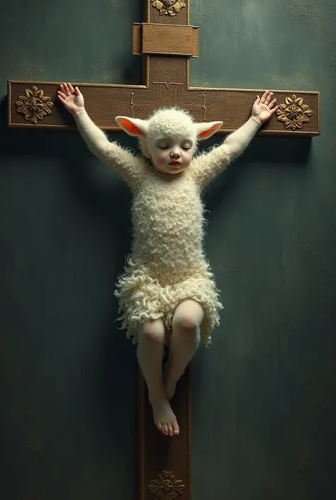 I want an image of a cross and on one side a baby lamb hanging and the image embroidered.