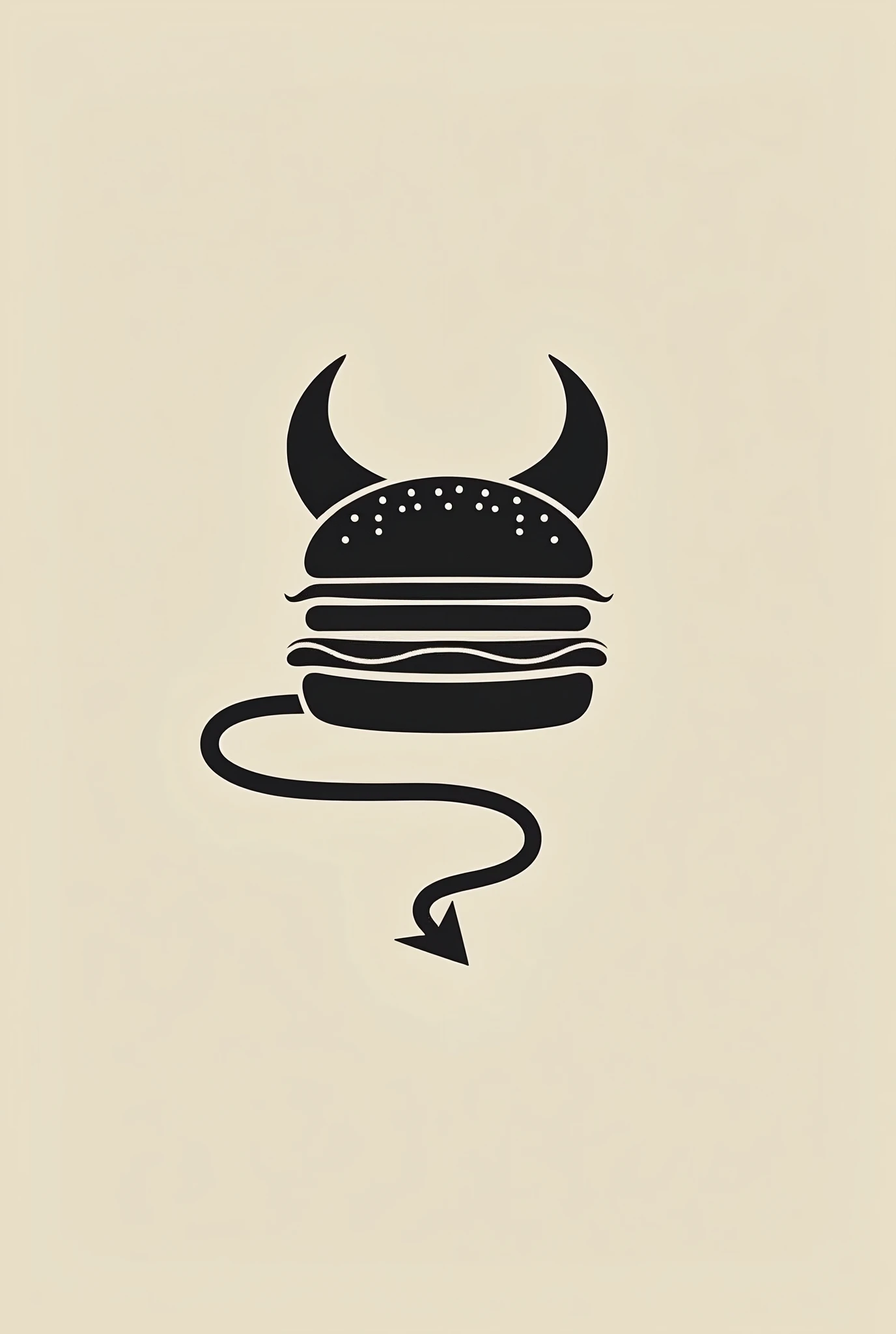 Minimalist hamburger silhouette with horns and devil tail for logo