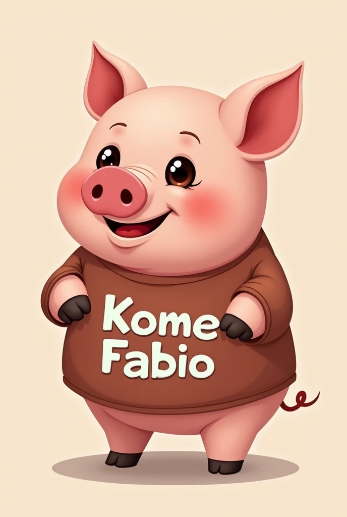 A pig with kome fabio on the shirt

