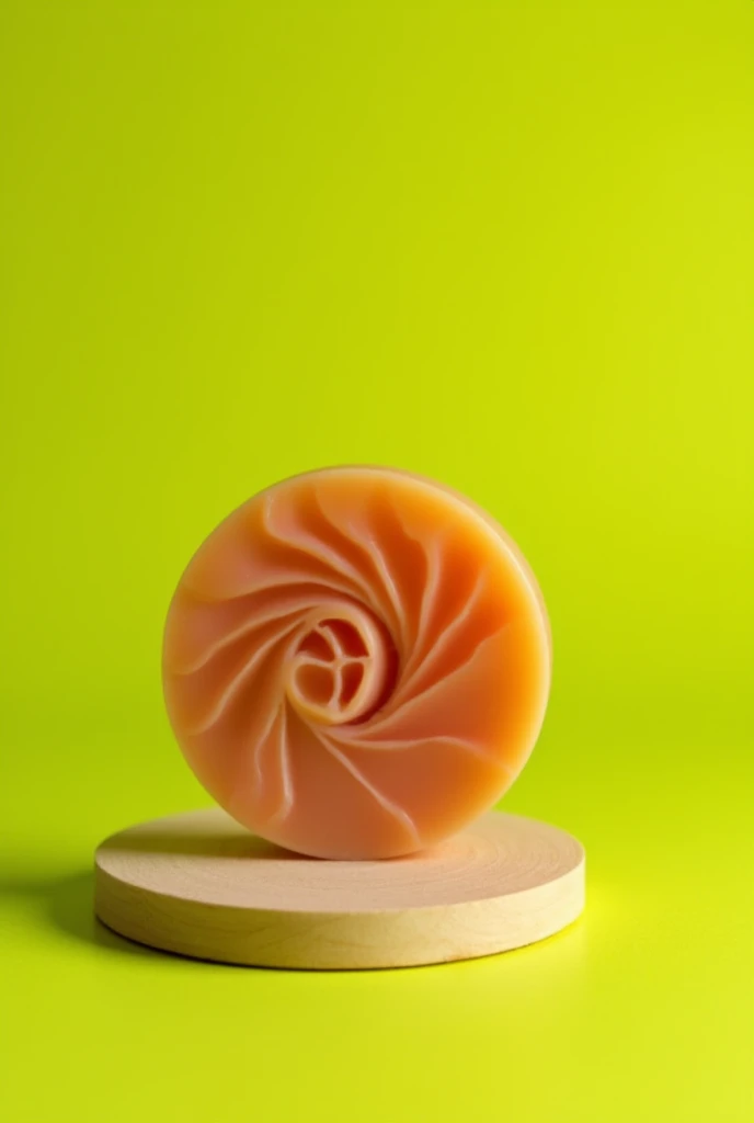 Create a soap for Facebook post, copper color, round shape, background has lime.