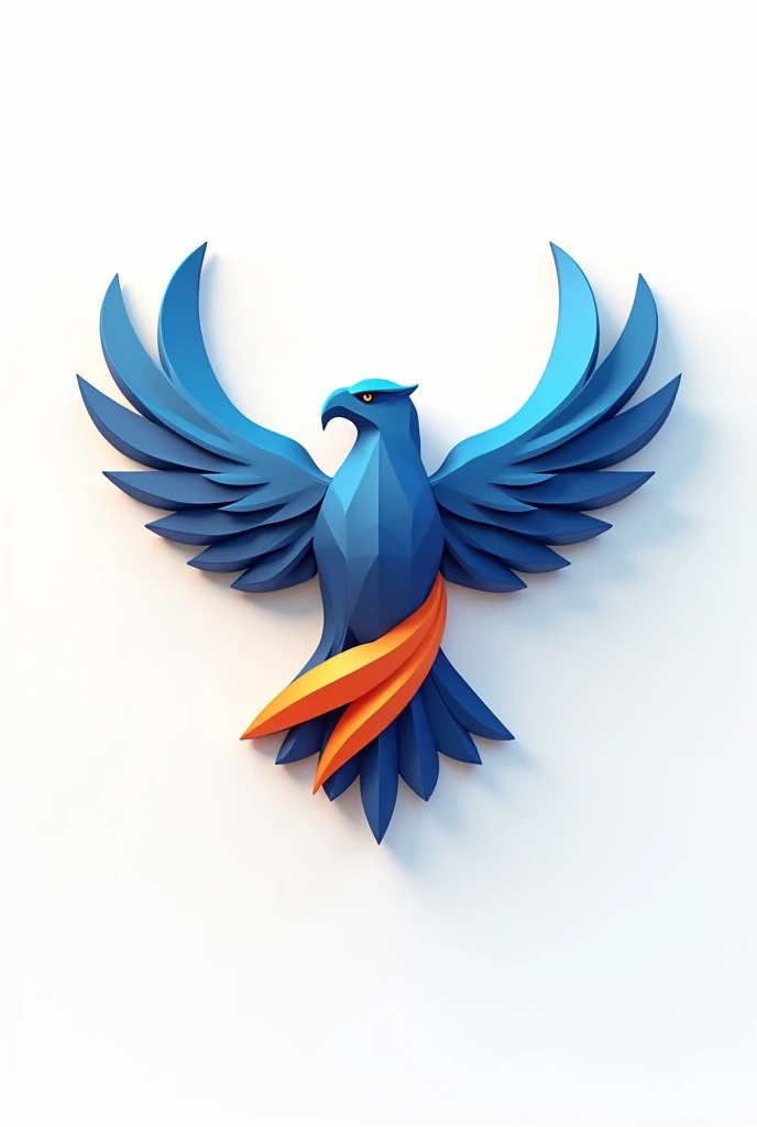 3D BLUE AND ORANGE EAGLE LOGO WITH LIGHT SHADOWS, com fundo branco