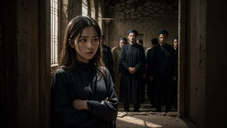 Christians face persecution in various parts of the world, from imprisonment in dark, oppressive cells to public scorn and discrimination. The scene captures the tension of faith being tested, while some believers stand resolute, their faces full of courag...