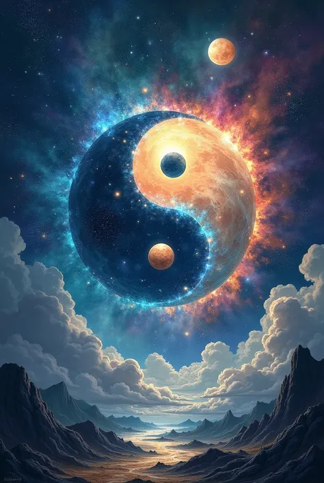 Yin yan is a symbol of balance and, Water Yin Yang, Stunning contrasting background, universe, yin yang, Taoism, universe多彩的终极月门, yinyang shaped, author：Yang J, Chinese Fantasy, Digital Art Pictures, Stunning digital art, two moons in sky, Amazing composit...