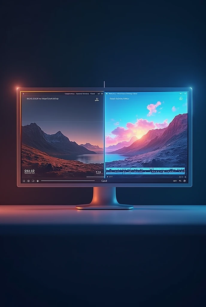 Background: A split-screen effect, where half of the background shows a raw, unedited video timeline (basic, bland colors) and the other half shows a polished, professional video timeline (with vibrant colors, effects, and transitions).Main Element: A pers...