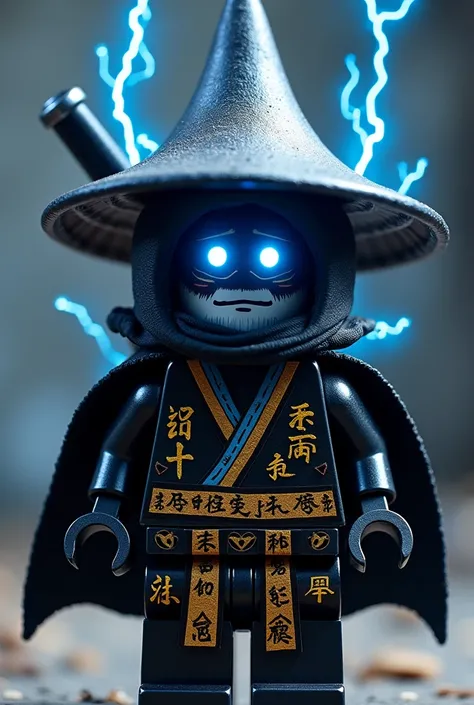 Créer moi un lego ninja go avec pas de muscles le premier maitre du spijisufuturiste de la dernière puissance dimensionaire et doit être en lego un ninja avec un chapeau de paille pointu en noir  sur la tête avec un masque qui cache la moitié du visage de ...