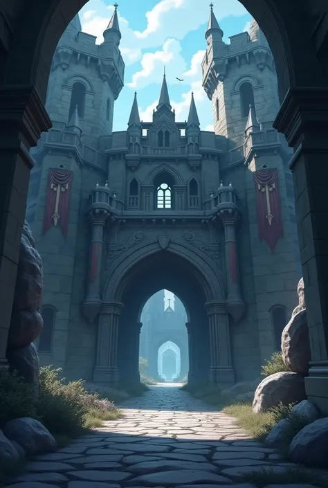  Game background - menu anime fantasy cartoon medieval without people castle entrance ominous  