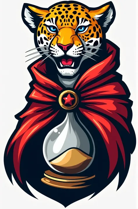 FOOTBALL CLUB LOGO, jaguar wearing a cape in front with a large hourglass in the back, all well framed 