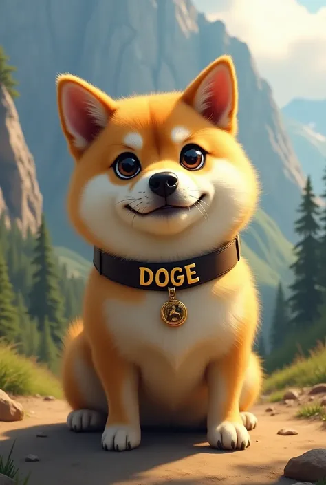  Almost realistic image of the Doge meme character with an incredible background to make him look adorable with his collar that says Doge 