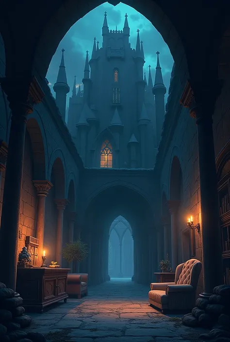  Game background - menu anime fantasy cartoon medieval without people castle ominous scary inside the castle inside the building living room