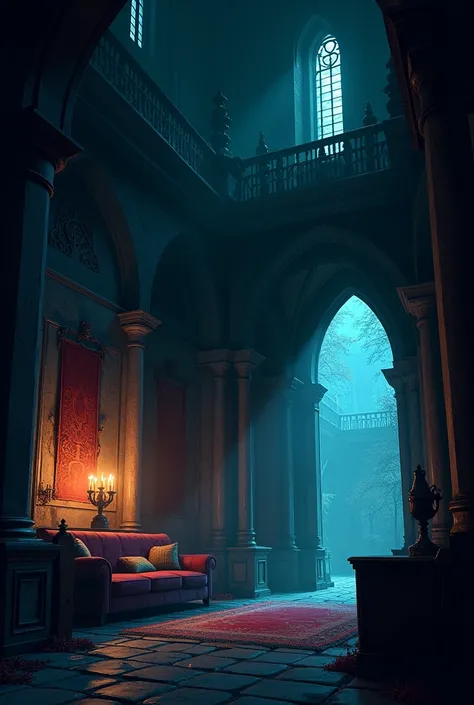  Game background - menu anime fantasy cartoon medieval without people castle ominous scary inside the castle inside the building living room