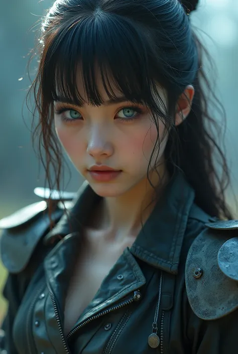 , with blue eyes, Chinese woman with bangs, Brave性格, kind, Brave, Decide, On the battlefield, Atmospheric perspective, Motion Blur, 8k, Super Detail, Highest quality, Ultra-high resolution, 細部までこだわった8k, (masterpiece), Very detailed, Professional tentacles ...