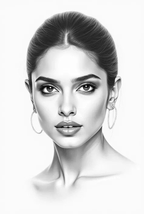 Pencil drawing of actress Deepika Padukone in white background
