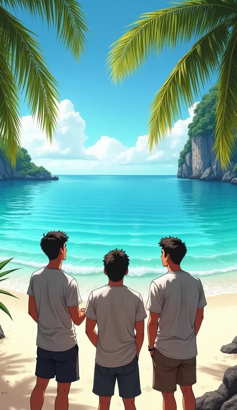 Thailand beautiful sea three male friends are watching 