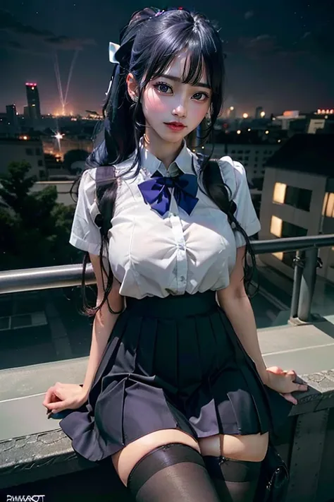 Best Quality, masutepiece,A hyper-realistic,Top image quality,1girl in, Solo, School uniform, White shirt, Black skirt, Bright hair, Semi-long hair, Beautiful detailed girl, extremely detailed eye and face, Beautiful detailed eyes, Shy, natural_Lighting, G...