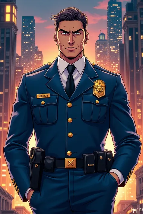 Cover of a manga called police quest with a police character 
