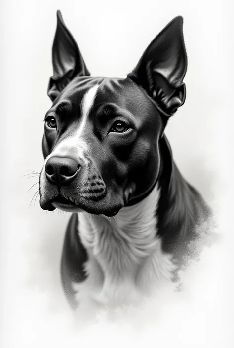 rozmazané okraje ,rough academic charcoal painging of stafford bull terrier head, on white paper