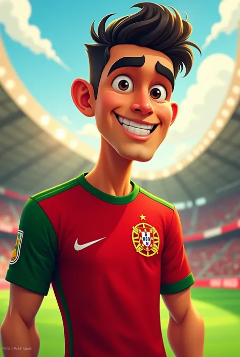 A character wearing the Portuguese national team jersey in a cartoon