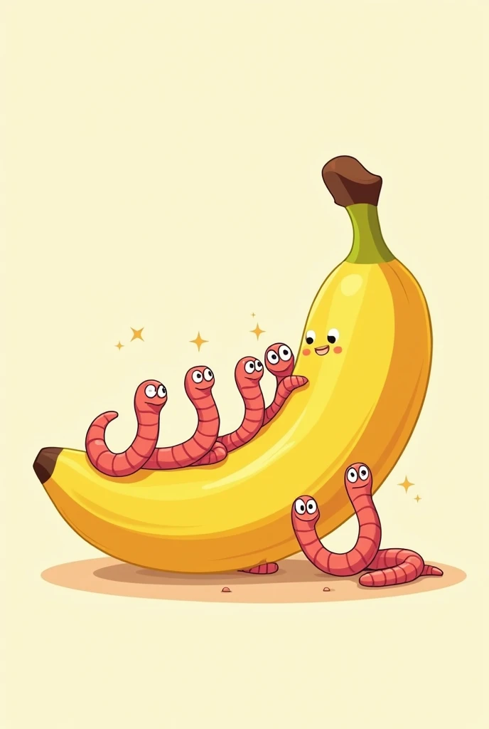  draw me a banana, thats easy to draw, with 5 worms inside of it